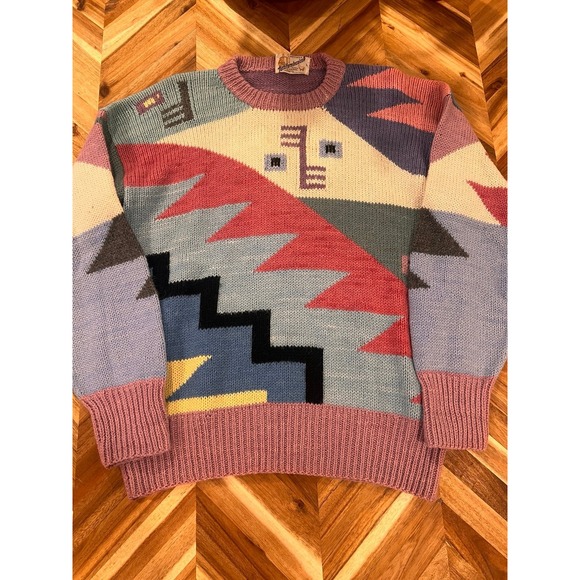 Vintage Alpaca Wool Sweater Aztec Block Size Large - Picture 1 of 3